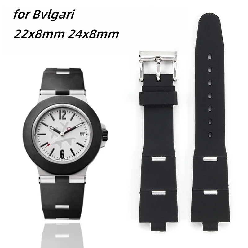 Correa de reloj de silicona de goma negra con interfaz dedicada para hombres y mujeres suaves de 22x8mm 24x8mm para correa de reloj Bvlgari DP42C14SVDGMT