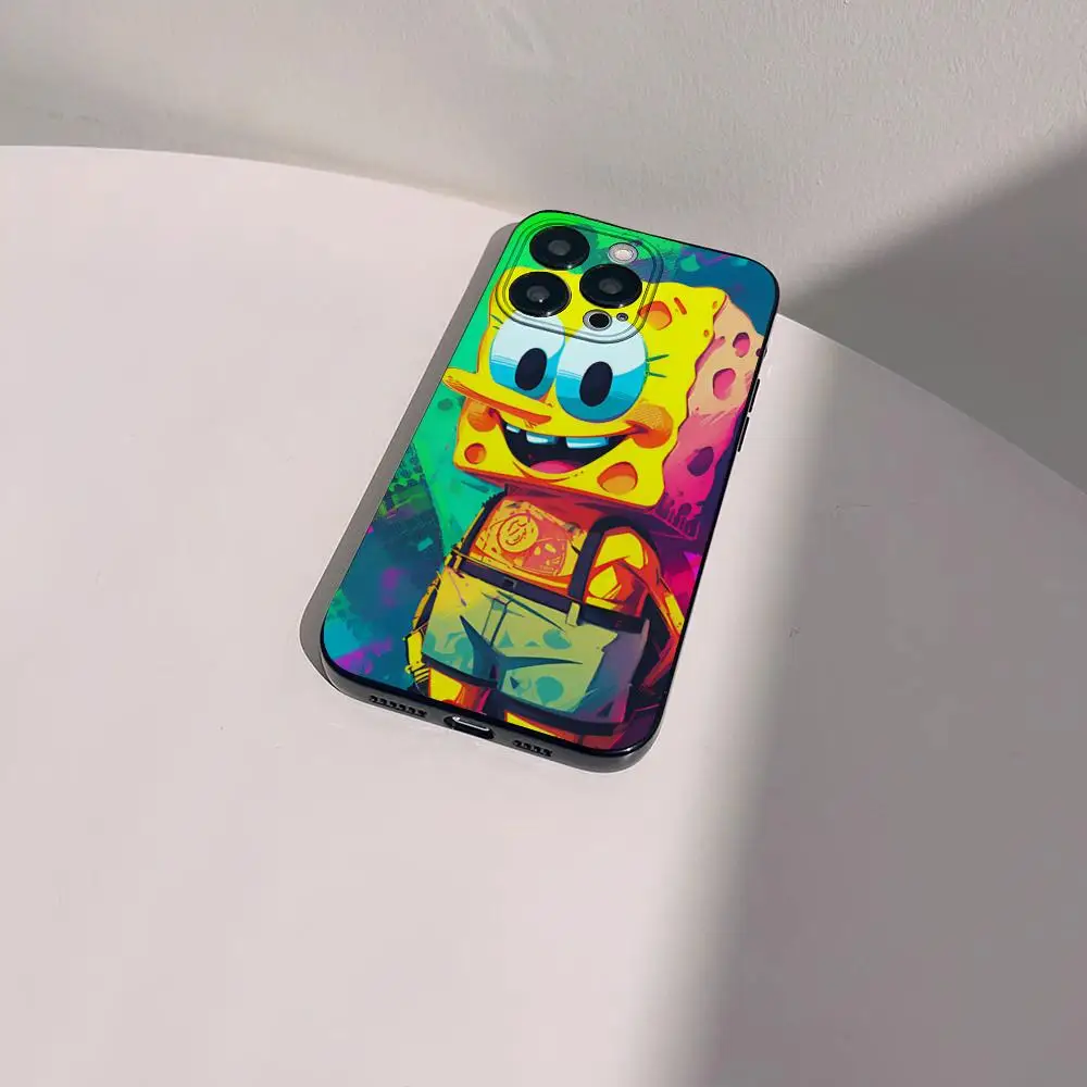 Cartoon Square Sponge Mobile Phone Cases for iPhone 15 14 13 Pro Max 11 12 Mini X Xs XR Se 2022 Silicone Soft Shell