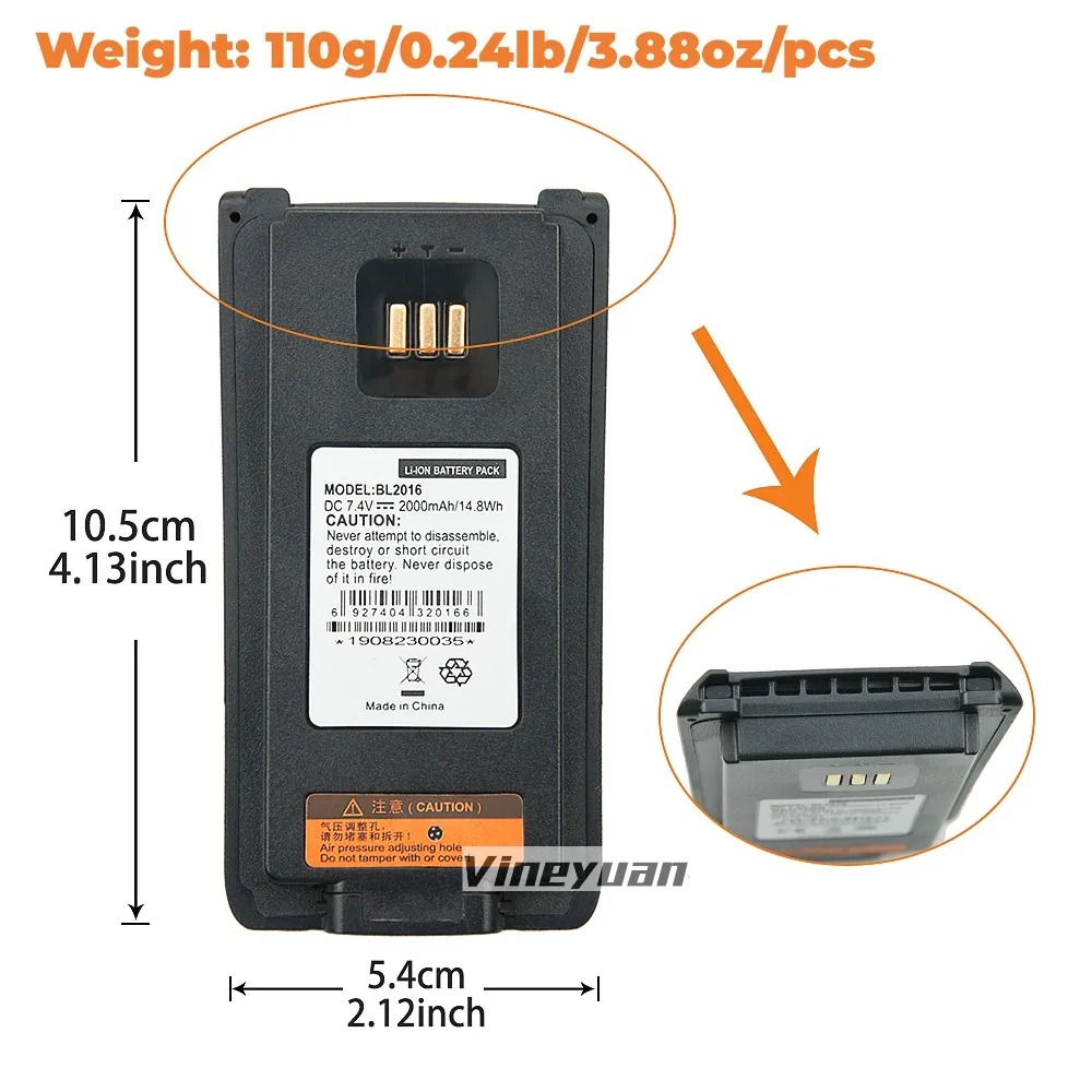 Top Band NEW BL2016 7.4V 2000mAh Li-ion Replacement Battery for Hytera HYT PD980 PD982 PD985 PD985U BL3004 Two Way Radios