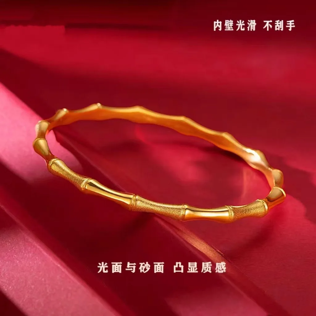 Luxurious 9999 genuine gold 24K gold antique bamboo leaf style gold bracelet for women's closed gold bracelet accessories