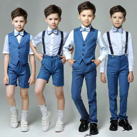 Boys Graduation Performance Costume Children Summer Photography Suit Kids Vest Shirt Pants Bowtie Ceremony School Uniform