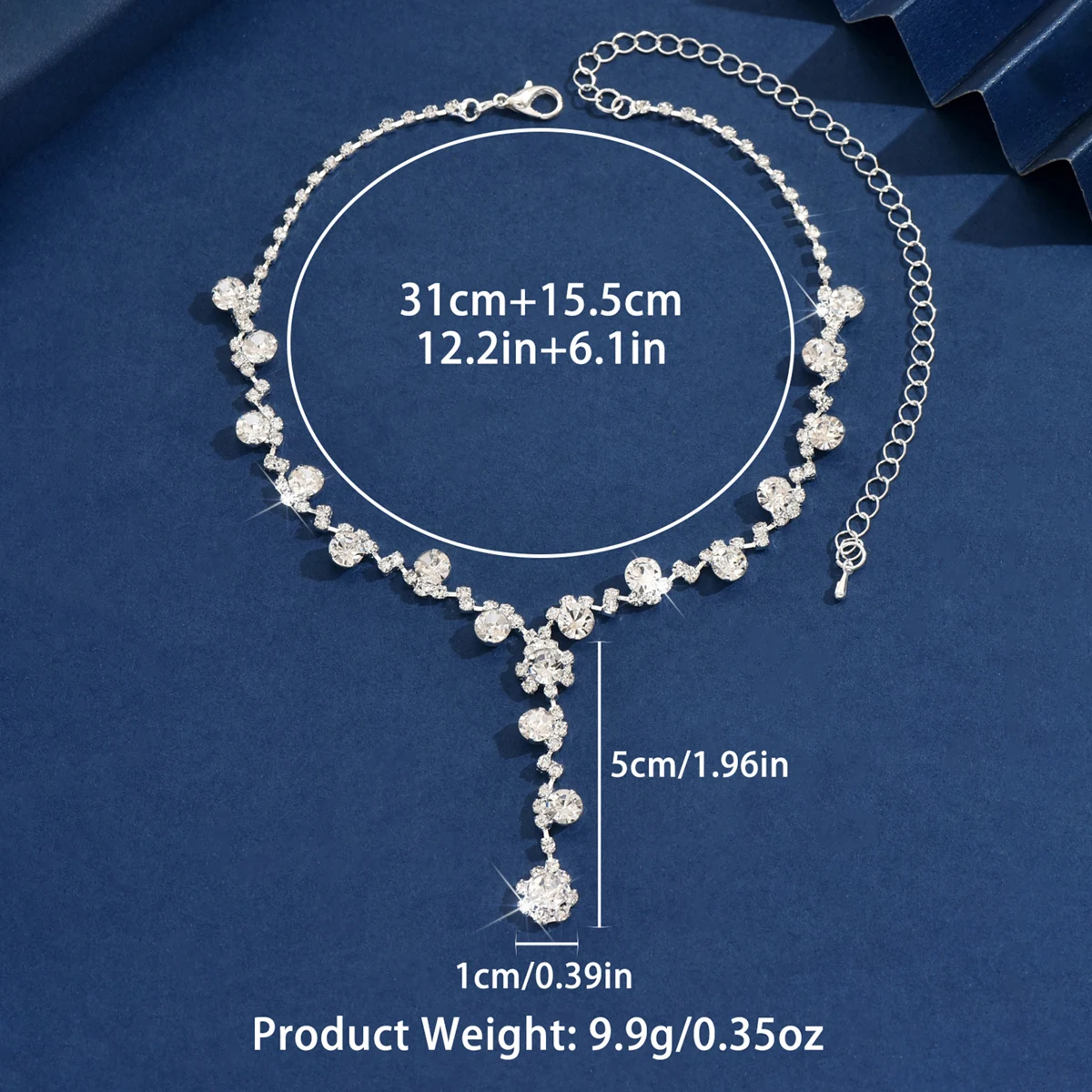 1pc-Luxury Silver Y Drop Rhinestone Necklace For Bridal Photoshoot Prom Gala And Pageant Events