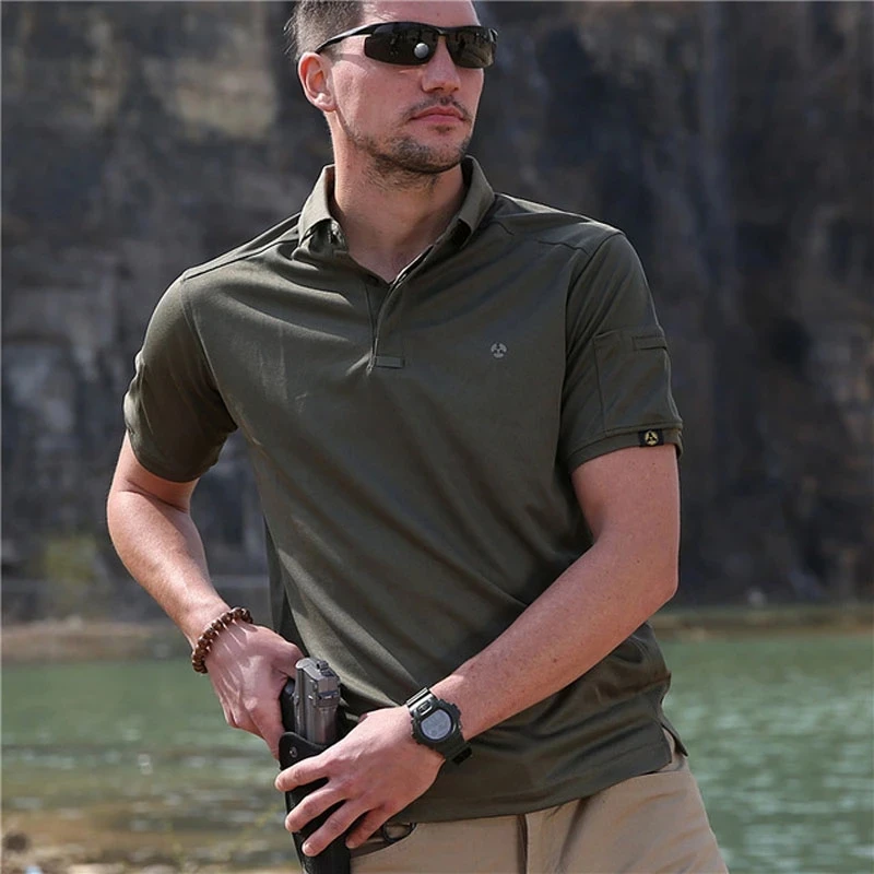 Quick-dry Tactical Polo T-shirts Men New Summer Casual Breathable Wear-resistant Military Commuter Training Elasticity Mens Tops