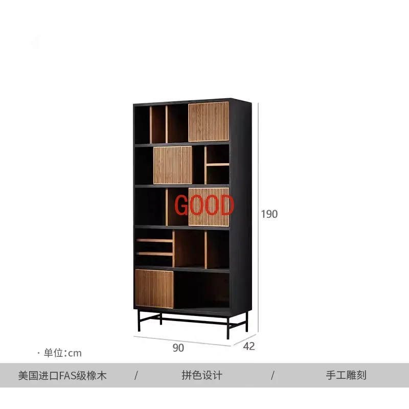 

Modern Minimalist Color Matching Bookcase Solid Wood Display Cabinet Clothes Closet Mid-Ancient Retro Showcase