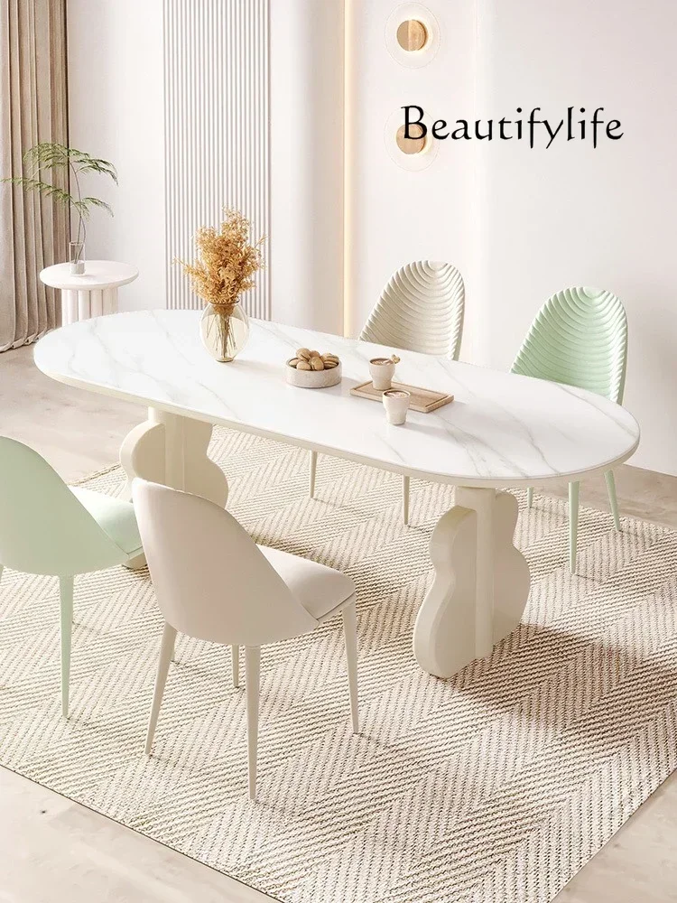 French Cream Wind Slate Dining Table Creative Personality Modern Simple Oval Negotiation Table Workbench