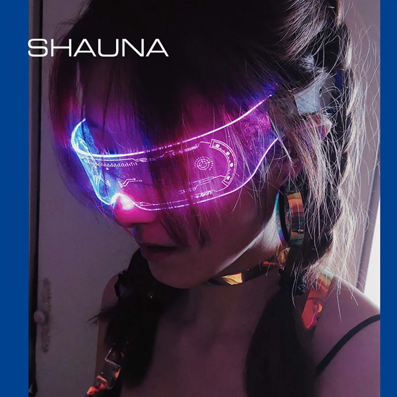 SHAUNA Sense of Future Science Technology LED Luminous Glasses Ins Popular Punk Goggles Party Christmas Colorful Light Shades image 2