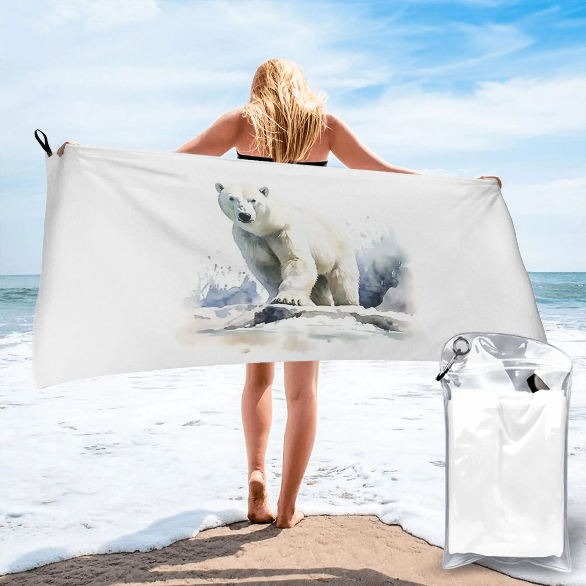 Watercolor standing in the snow Polar Bear Beach Towel Soft Microfiber Quick Dry Absorbent Quick Towels For Yoga