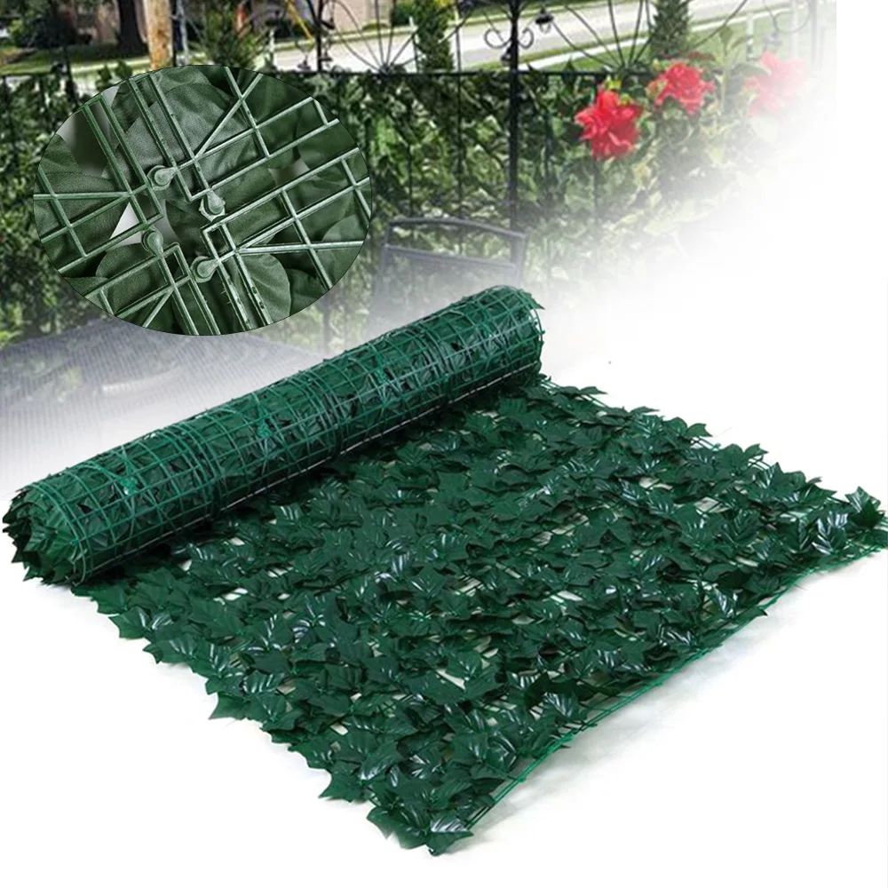 Bymaocar Artificial Faux Privacy Fence Outdoor Garden Ivy Leaf Plants Long Screen Expandable Green 50cmx300cm