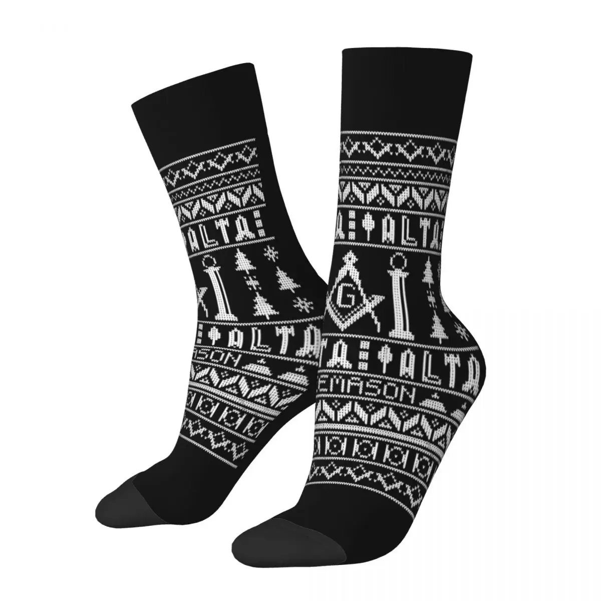 Freemason Ugly Christmas Sweater Design Freemason Pattern Socks Male Mens Women Autumn Stockings Harajuku