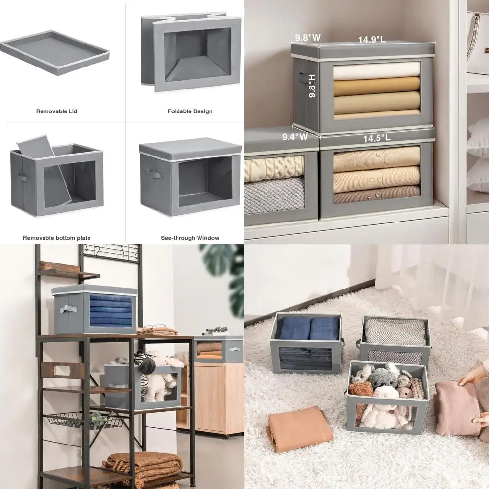 

6-Pack Large Foldable Storage Boxes with Lids for Home, Dorm, Closet - Grey Decorative Organizers