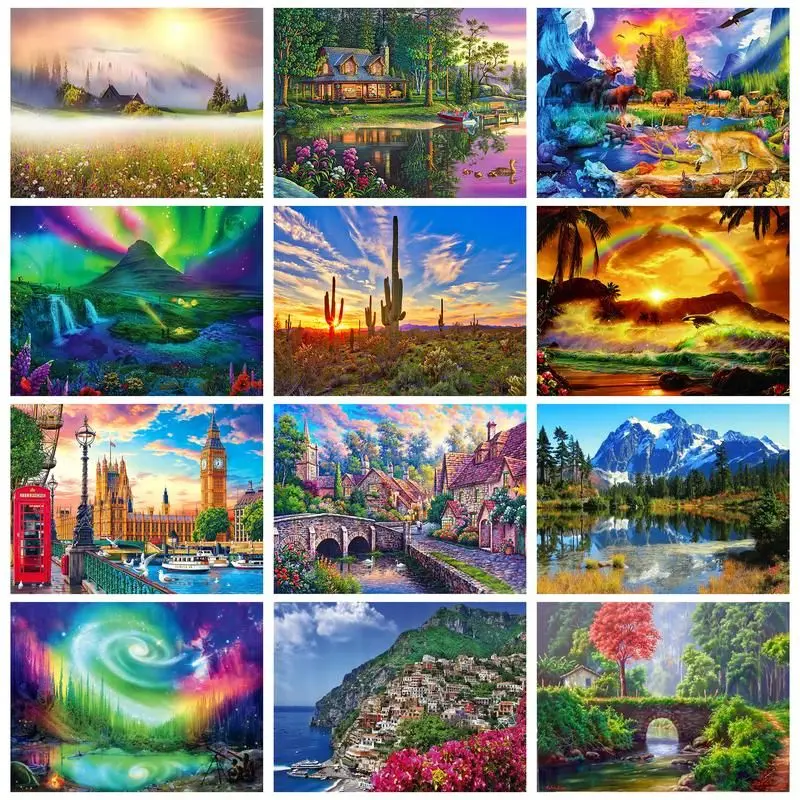 

GATYZTORY Round Diamond Mosaic Embroidery Nature Landscape 5D DIY Diamond Painting Gift Arts And Crafts Home Decoration