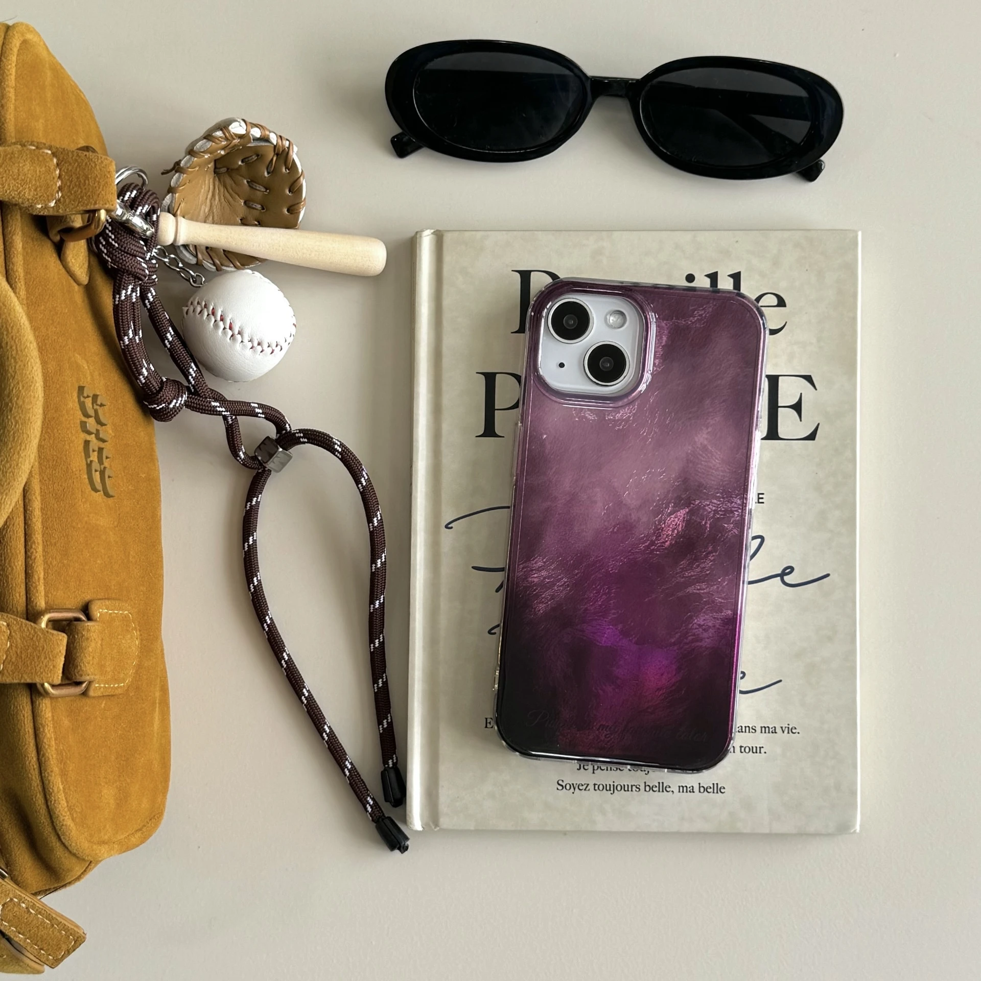Chic INS Gradient Purple Ripple Texture Double Layers Fashion Phone Case for iPhone 16 15 14 13 Pro Max Back Phone Cover Capa