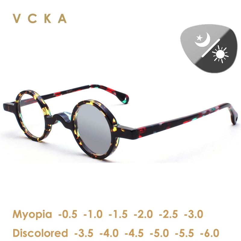 

VCKA Vintage Acetate Discoloration Eyeglasses Frame Men Round Myopia Prescription Glasses Women 2022 Luxury Optical Eyewear