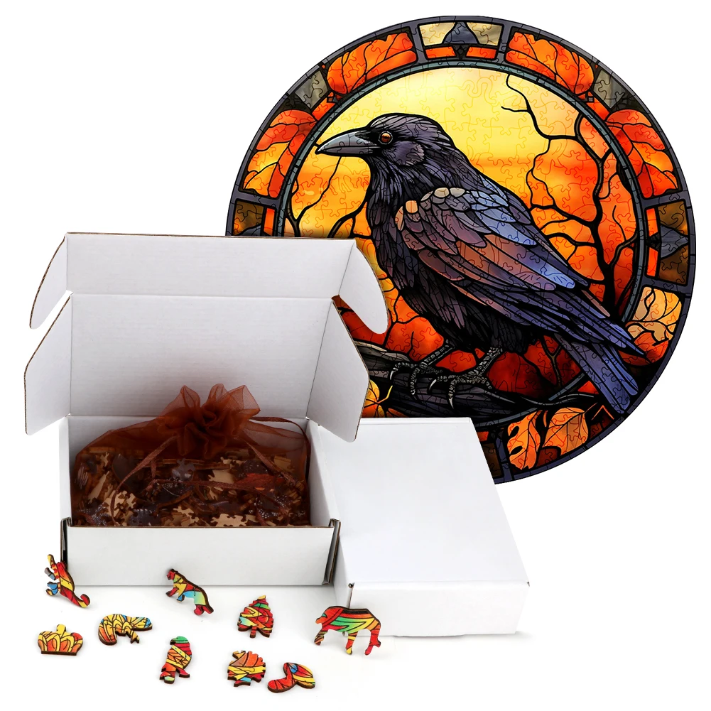 Mysterious Wooden Puzzle painted Black Bird Fun Toy Animal Wood Puzzles Smart Games Round Shaped Jigsaw Puzzle Best Gift For Kid