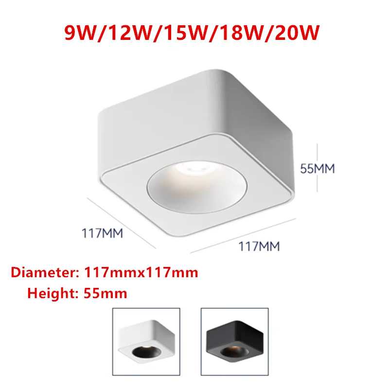 سطح شنت رقيقة جدا LED النازل أوسرام رقاقة 9W12W15W18W20W عكس الضوء مصباح السقف الأضواء AC90 ~ 260 فولت إضاءة داخلية