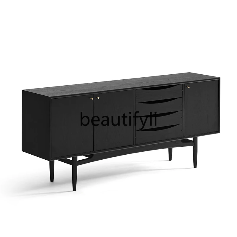 

Solid wood rack black light luxury side cabinet