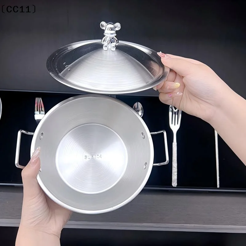 201 Stainless Steel Salad Bowl Melting Boiling Pot Instant Noodle Bowl Rice Wine Bowl With Double-ear Handle Snack Basket〔CC11〕