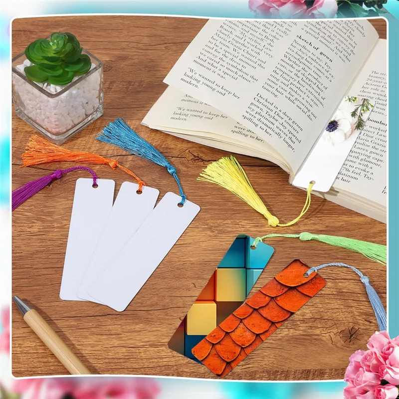 

High Quality-50 Sets Sublimation Blank Bookmarks, DIY Blank Aluminum Metal Bookmarks With Clear Bookmark Sleeves Tassels,50 Sets