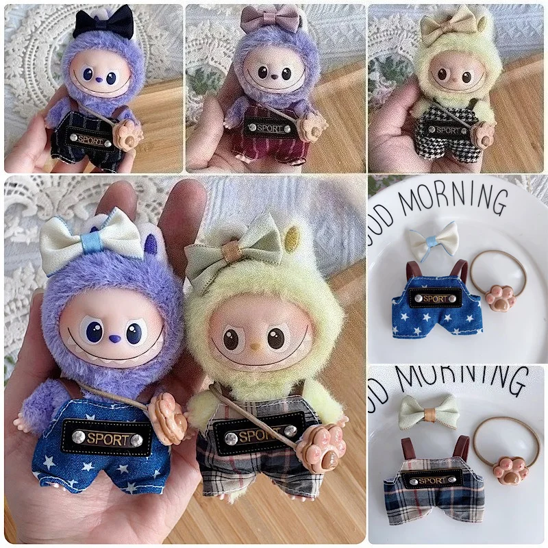 

Для 10 см Labubu V4, одежда, комбинезон в полоску со звездами, комплект 4,0, одежда Labubu, сумка с кошачьими когтями, заколка для волос, комбинезон, аксессуары для кукол, игрушка