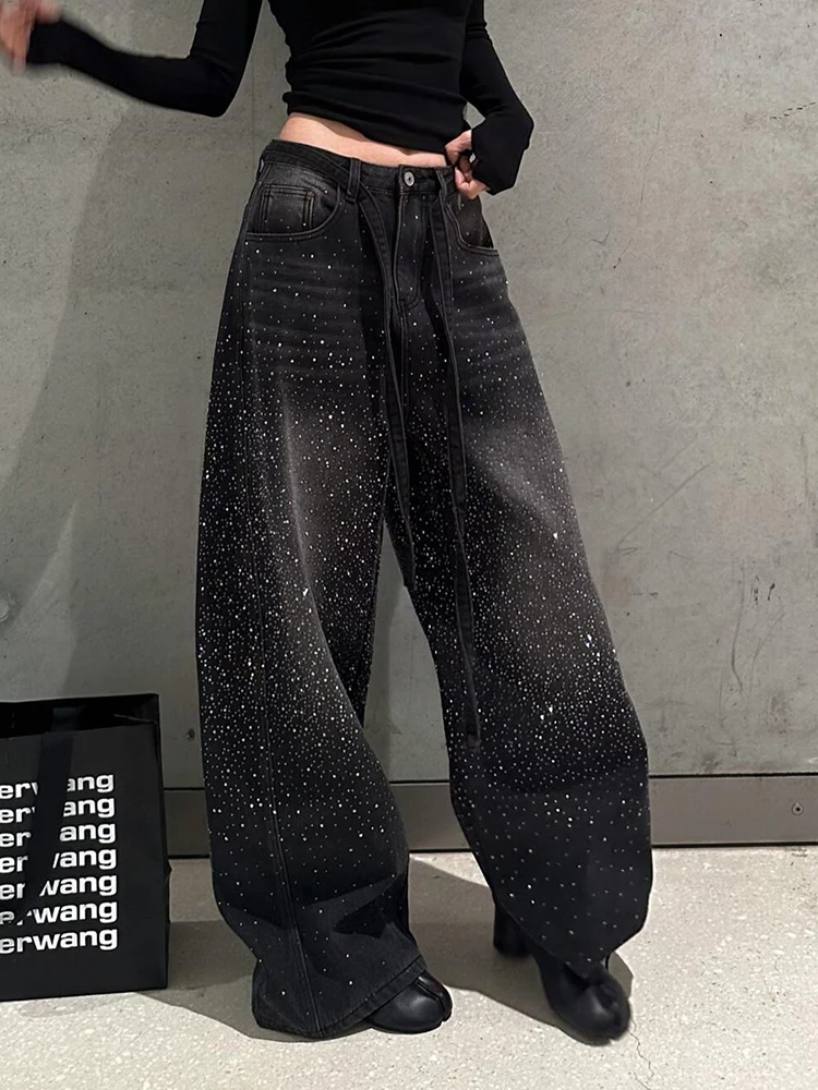 

Ретро-джинсы в американском стиле с пайетками и вставками, женские, сексуальный дизайн, облегающие, в пол, с высокой талией, на молнии