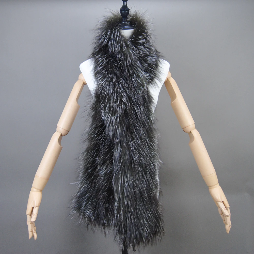Women’s Scarf Soft Knitted Lady Long Style Real Fox Fur Shawl Wrap Natural Fox Fur Ring Scarves Winter Warm Real Fox Fur Scarf