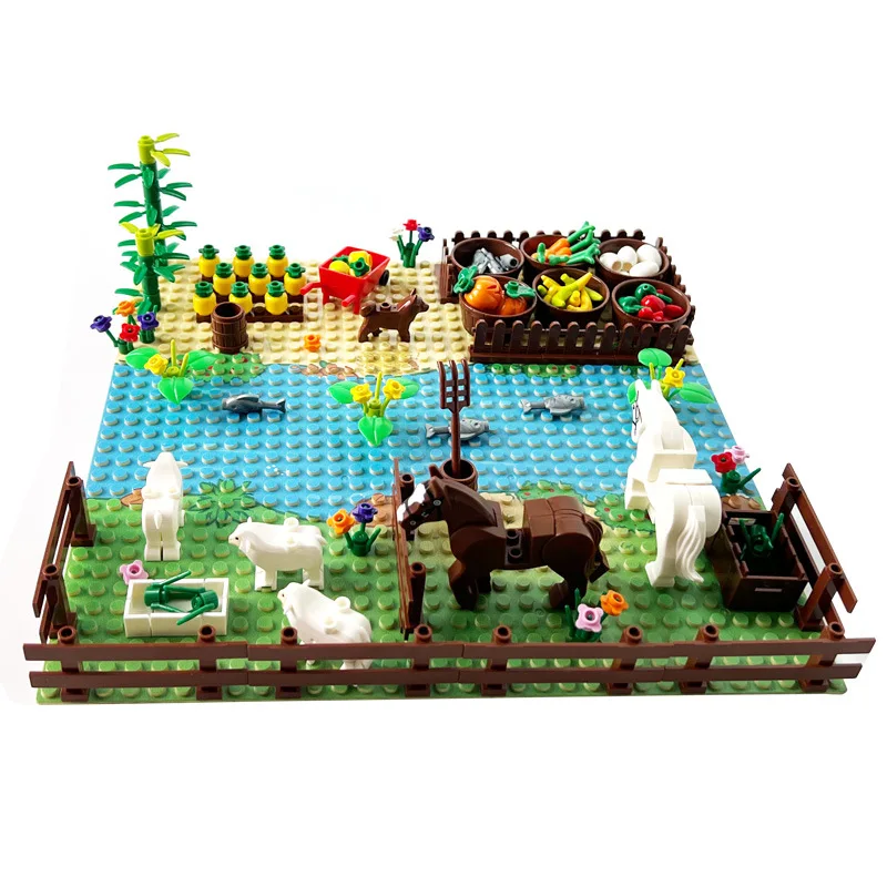 

MOC Farm Cornfield Fish Pond Stable Building Blocks Assembly DIY Educational Toys Animal Botanical Garden Scene Model Brick Gift