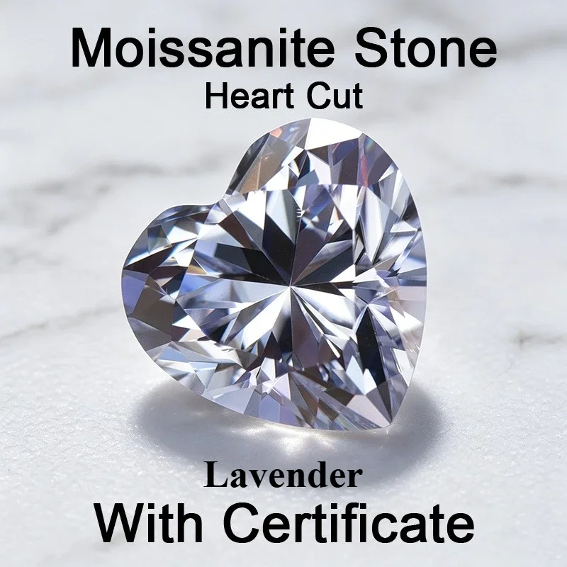Moissanite Stone Heart Shape Lavender Color Lab Grown Gemstone for DIY Jewelry Rings Earrings Making Materials with Certificate