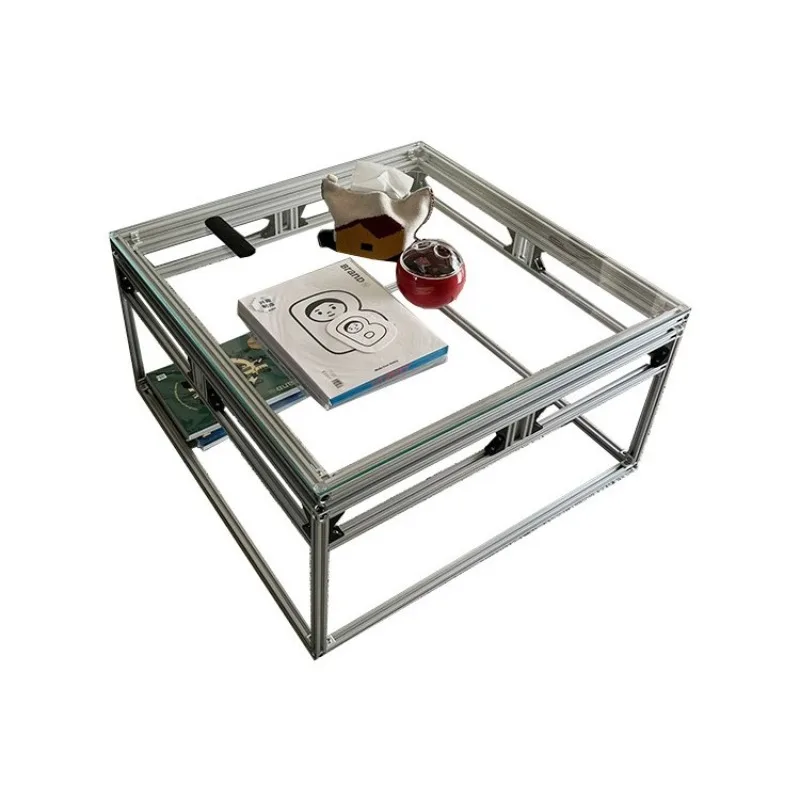 

Designer small apartment coffee table living room tea table original metal aluminum profile glass square coffee table modern sim