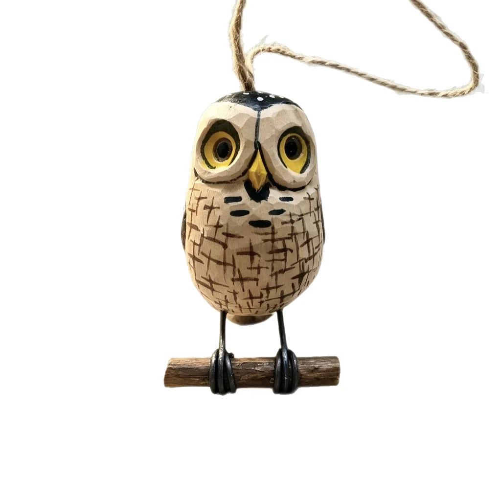 Processing Custom Handmade Wood Carving Owl Pendant Solid Carving Bird Pendant Decoration Retro Wood Handicrafts
