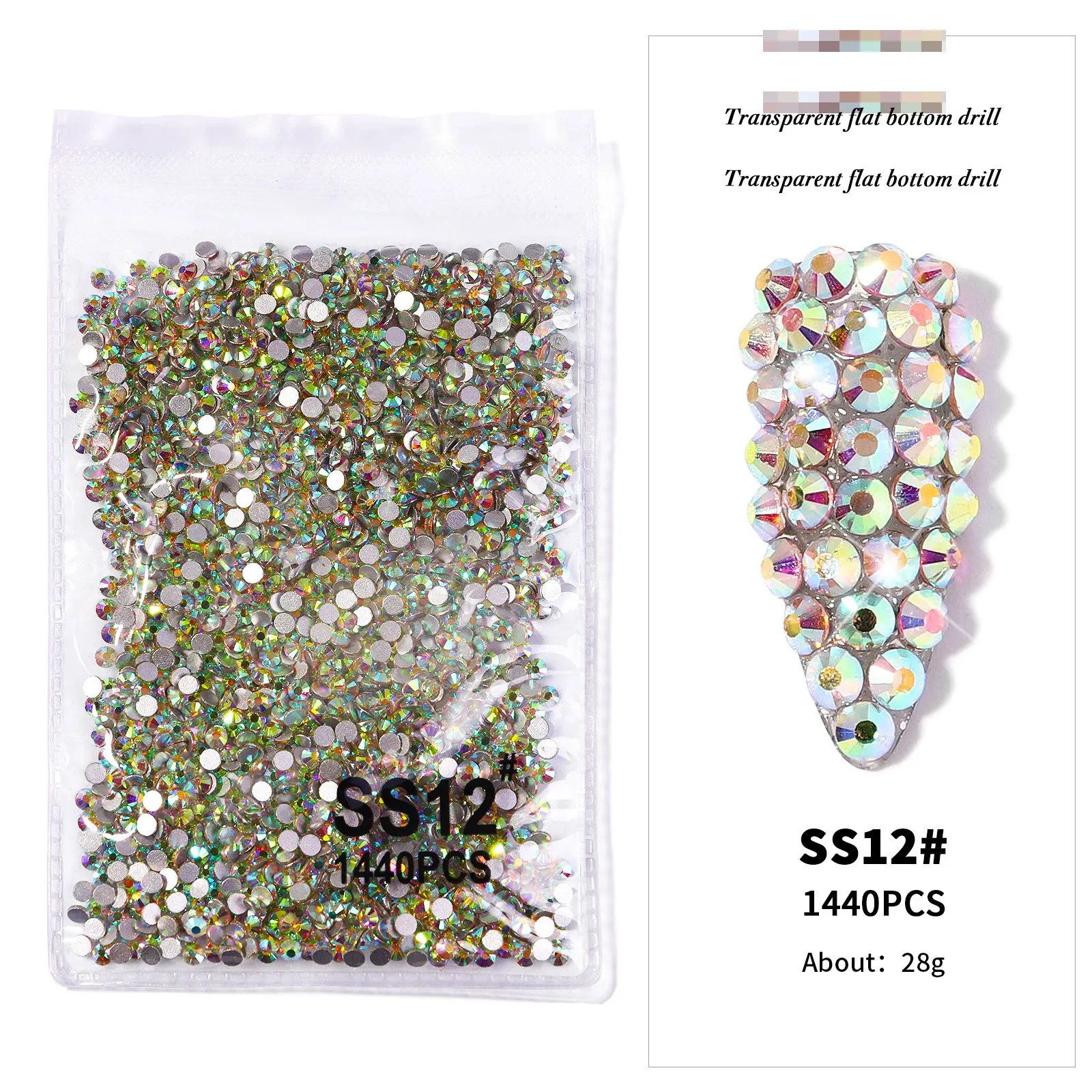 AB/Klar 1 Tasche Nagel Strass Größen SS3-SS12 1440 stücke Nagel Kunst Dekoration Flatback Glas Steine Glänzende Edelsteine DIY edelsteine