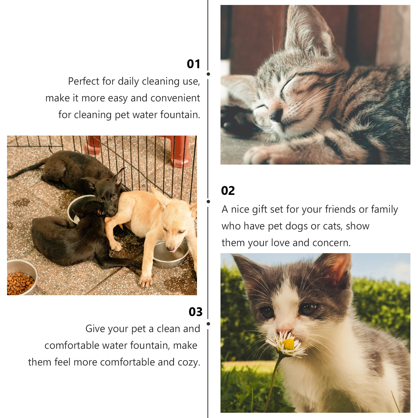 

3pcs Pet Water Fountain Cleaning Tools Long Handle Brush for Dog Cat Plastic Stainless Steel Cup Cleaner Daily Supplies