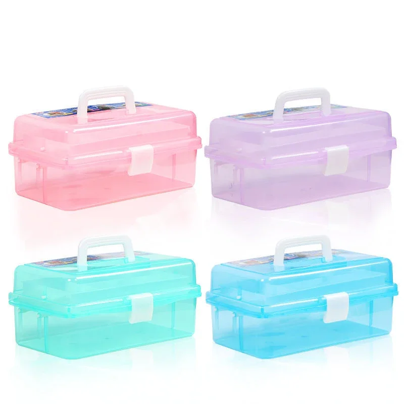 Thickened large three-layer art special tool box, home gouache watercolor, transparent plastic nail box for students