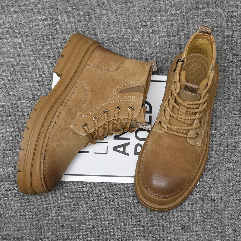 

Новая мужская обувь, ботильоны из натуральной кожи, высокие кеды, повседневная обувь, модные мотоциклетные ботинки на толстой подошве