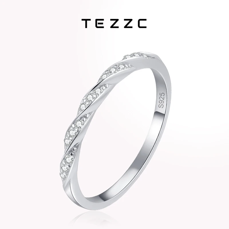 

Tezzc All Moissanite Rings for Women 925 Sterling Silver with White Gold Plated Engagement Eternity Promise Wedding Ring Band