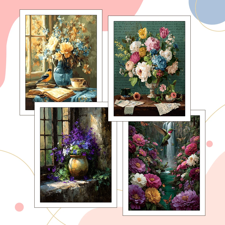 

RUOPOTY Diy Painting By Numbers flowers 40X50cm Canvas Picture Acrylic Paint Brushes Art Supplies Drawing Paint Kit Wall Decor