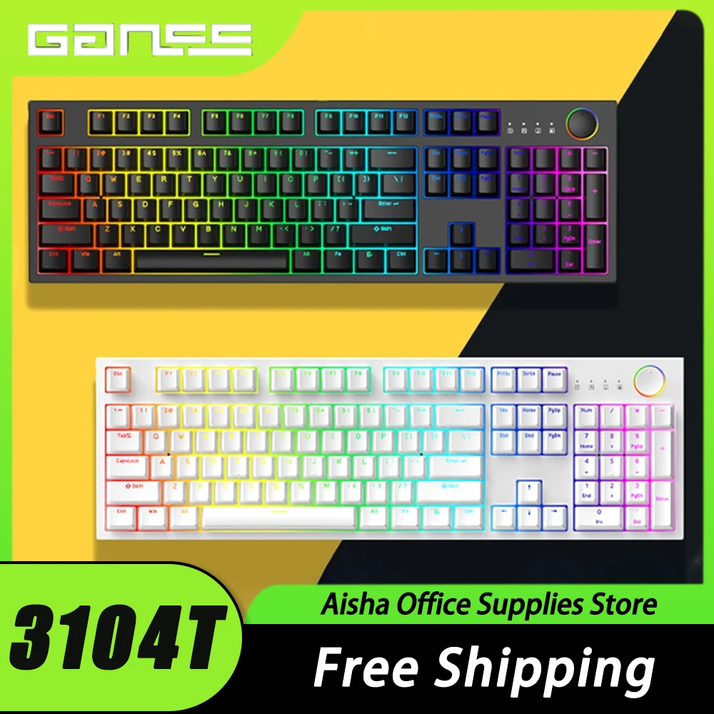 

GANSS 3104T Mechanical Keyboard Multifunctional Knob Three Mode Dynamic RGB Wireless Gaming Keyboard Pc Gamer Accessories Gifts