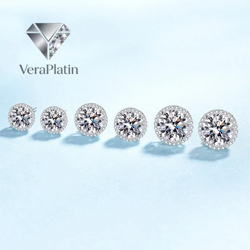 

VeraPlatin Girl Valentine's Day 18K White Gold Women Wedding Earrings 0.5/1/2CT Moissanite Diamond Wife PT950 Platinum Lover Bir