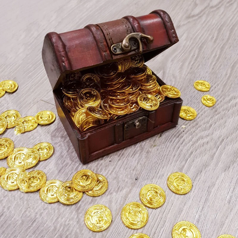 100pcs Set Pirate Gold Halloween Coins Plastic Fake Gold Halloween Christmas Decorations Home Kids Favor Game Treasure