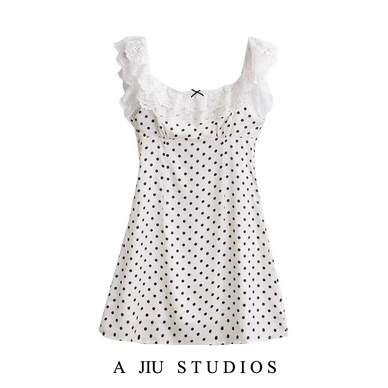 

Ele Lace Trim Polka Dot Skirt Women's Summer 2025 New Small Size Bodycon ort Dr Sweet And Spicy Sle Single Piece