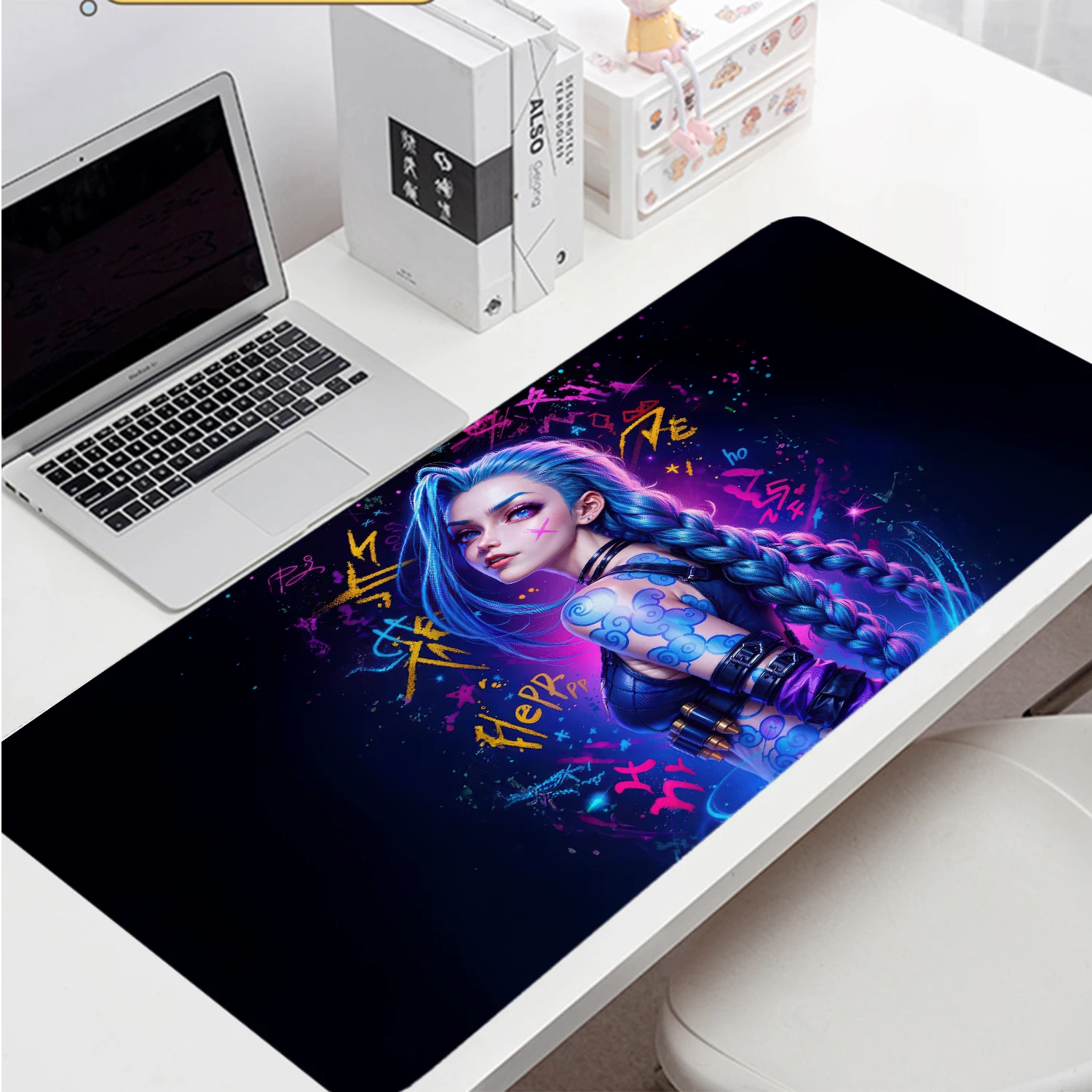 Anime Girl Mouse Pad LOL Jinx Mousepad Large Desk Mat Computer Keyboard Pad Non-Slip Game Mouse Mat Big Mouse Pad for Office