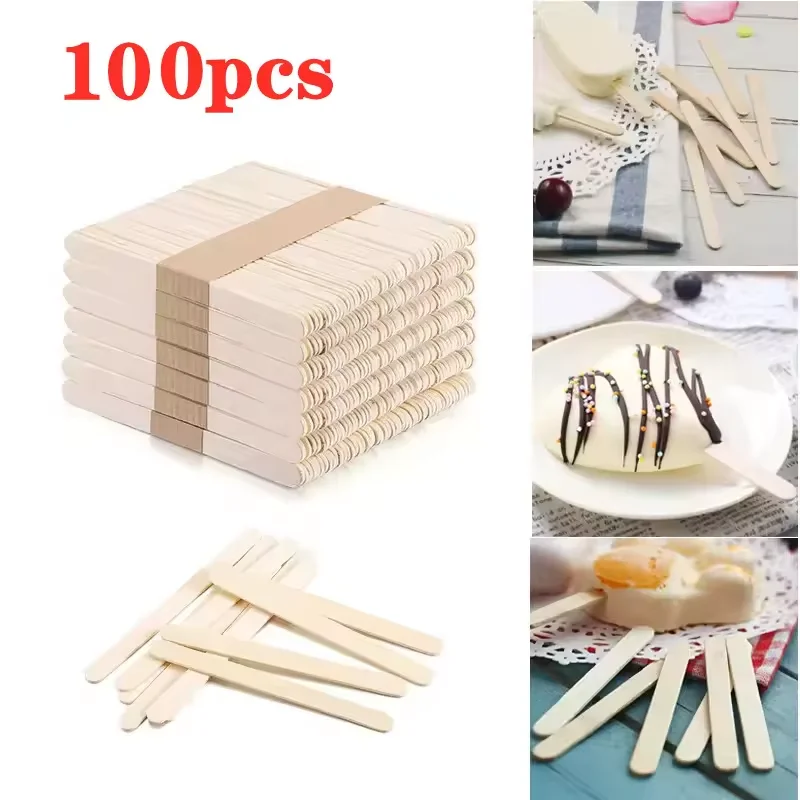 100pcs Natural Wooden Ice Cream Popsicle Sticks Wood Stick 93mm Ice Cream Spoon Hand Art Ice Cream Ice Cube Lollipop Cake Tools