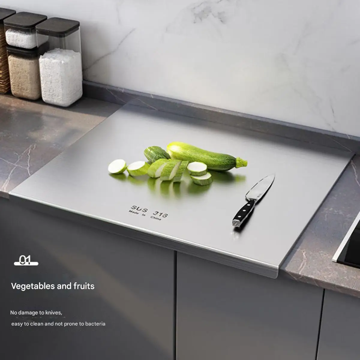 

Counter Edge Chopping Board Counter Cutting Board 316 Stainless Steel Non-slip Chopping Board Kitchen Countertop Protector