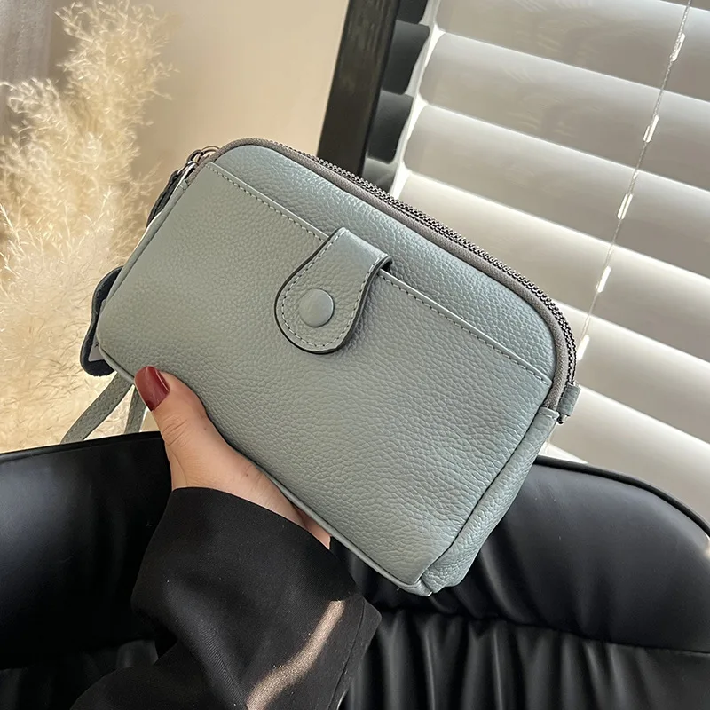 Petit sac à main décontracté en cuir véritable pour femme, sac de téléphone multifonctionnel à la mode, poche à double fermeture éclair,