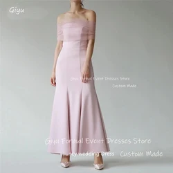 Giyu Pink Ankle Length Evening Party Dresses Korea Wedding Photoshoot With Bolero Puff Long Sleeves Formal Wedding Photoshoot