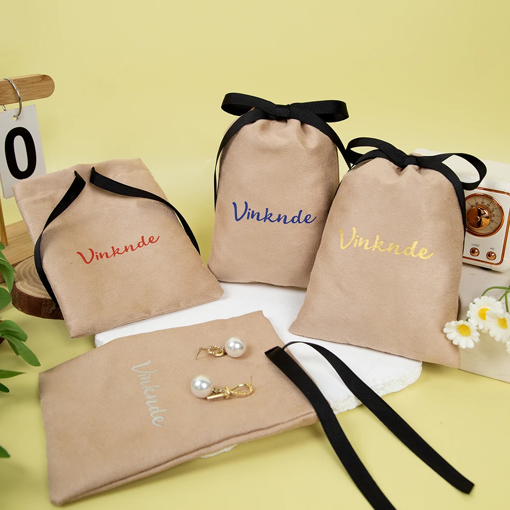 

Personalized Logo Flannel Jewelry Pouch Bag Faux Suede Velvet Makeup Container for Earrings Necklace Storage Drawstring Pouches