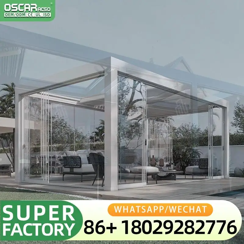 Customised Modern Foldable Waterproof Gazebo with Sides Electric Smart Mesh Shutter for Backyard Garden Patio pergolas