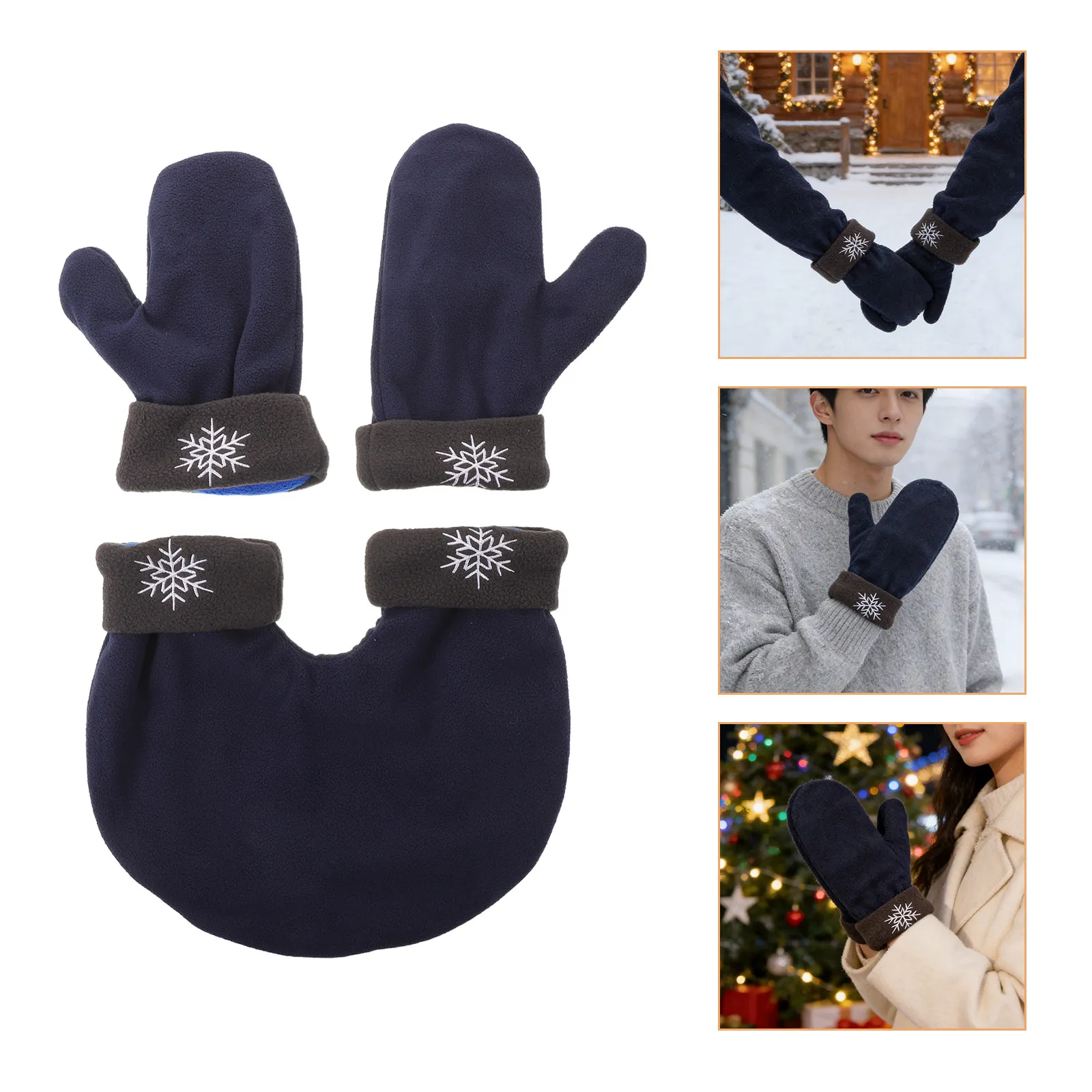 

1 комплект парных перчаток-митенок с двойным слоем флиса, теплые перчатки для держания рук друг за другом, для холодной погоды, зимних активностей на открытом воздухе, для Дня святого Валентина