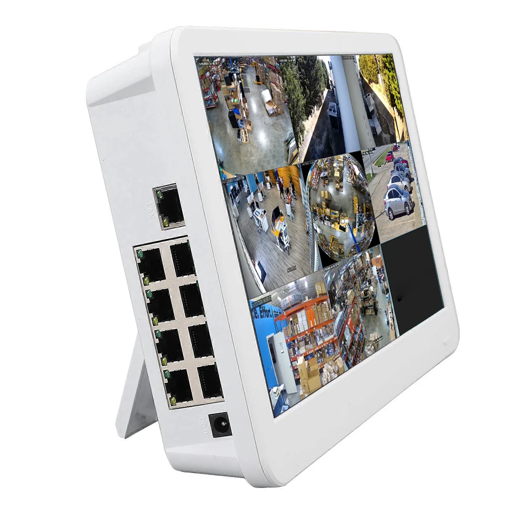 4K POE NVR مع شاشة LCD 11.6، مسجل فيديو شبكة 4/8CH 8MP CCTV NVR لنظام أمان كاميرا POE H.265 كشف الوجه