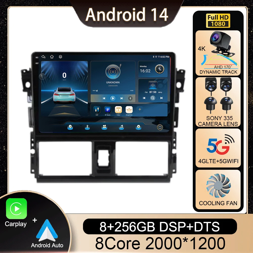 

Android 14 Carplay Auto Car Radio For Toyota Vios Yaris 2013 2014 2015 2016 Multimedia Video Player GPS Navigation 2din Stereo
