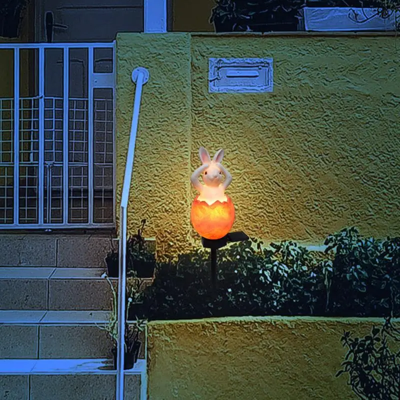 Luci solari del palo di pasqua luci solari del paesaggio per esterno luci di terra Decorative a LED impermeabili uovo di pasqua e Design del coniglietto